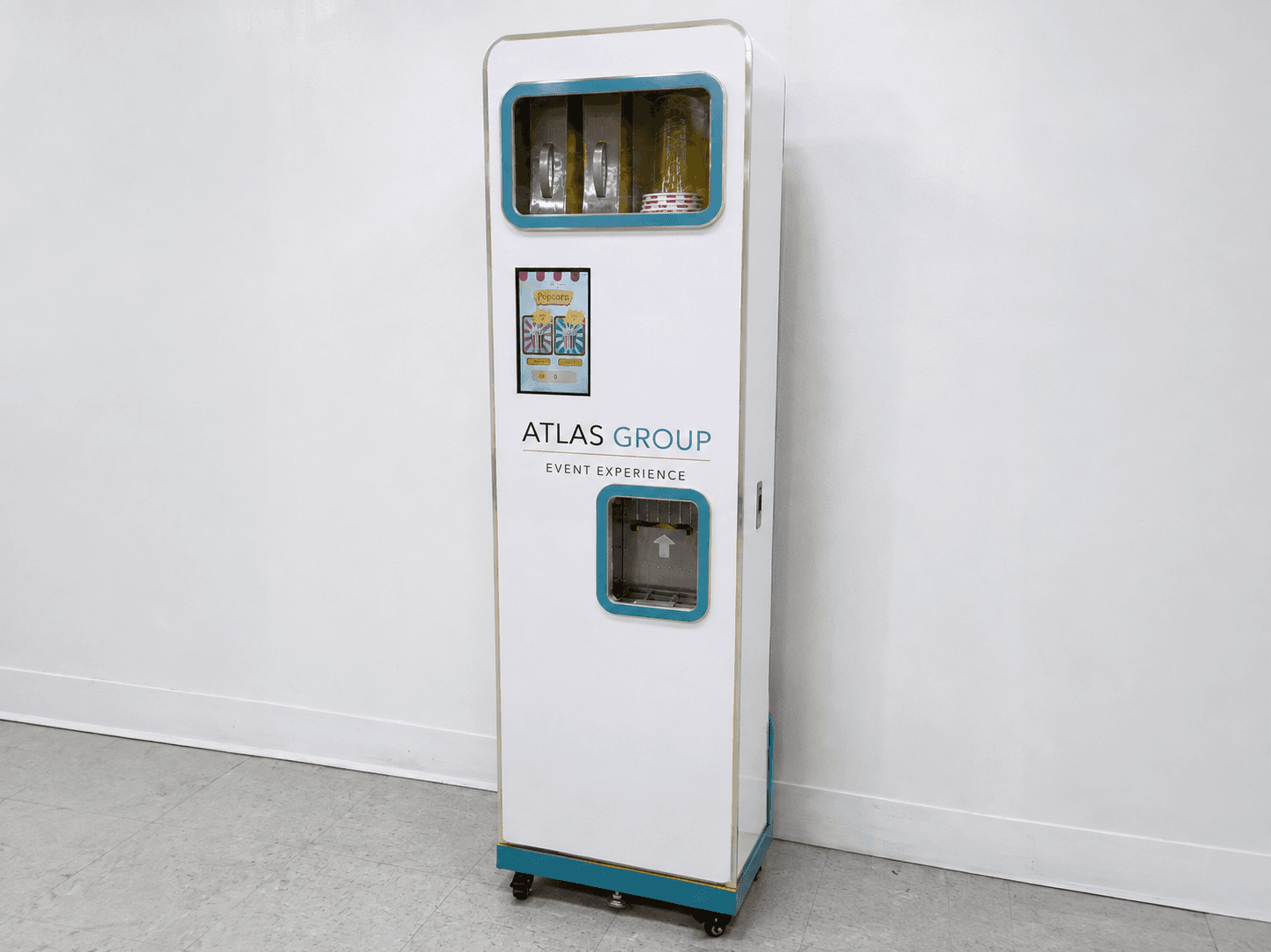 Automated popcorn vending machine rental at a Houston corporate event