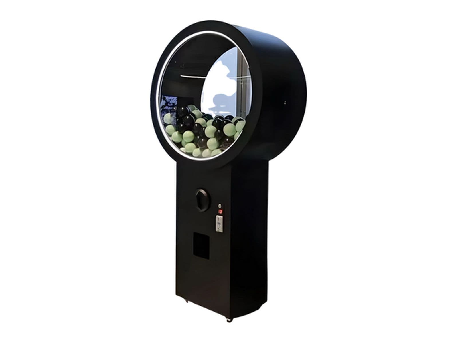 Illuminated round top gumball style gashapon machine rental at a Houston trade show