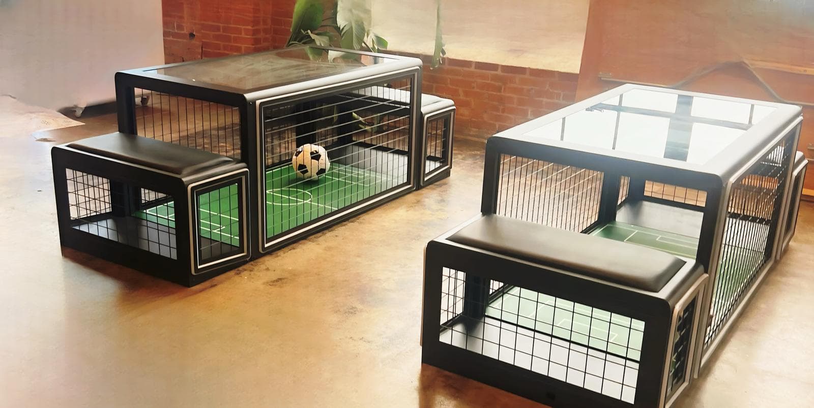 Two FootGoal soccer tables set up for tournament play