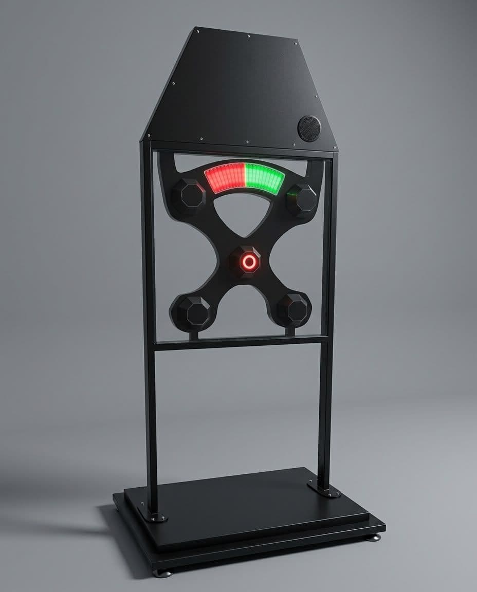 Two players competing on the Reflex Battle game with illuminated hexagonal targets and an LED score display.